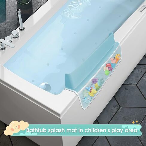 Bathtub Splash Guard for Tub Kids, 22" Shower Water Guard Play Shelf, Baby Bath Toy Storage and Organizer, 8 Suction Cups Attach to Bath Tub, Light Blue in Saudi Arabia