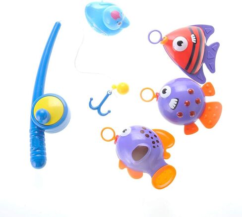 PowerTRC Baby Bath Toy Fishing Set | Hook and Reel Fishing Toy Bathtub, Pool Playset with a Fishing Rod, 3 Fishes & a Ducky for Kids Ages 3+ in Saudi Arabia