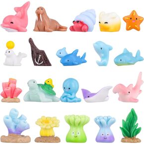 40pcs Mini Ocean Figurines, 20 Styles Tiny Resin Marine Animals Statues Small Miniature Sea Animals Ornaments Figures for Dollhouse Potted Garden Decoration Birthday Party Favor