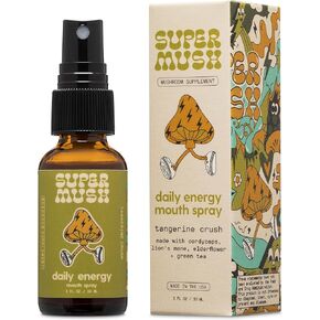SuperMush Daily Chill Mouth Spray مكمل لرذاذ الفطر الريشي والكركديه والأشواغاندا ومستخلص الفطر المختلط، رذاذ سائل نقي يساعد على الاسترخاء والهدوء | 30 مل من عرف الأسد العضوي