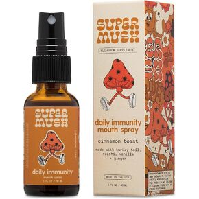 SuperMush Daily Chill Mouth Spray Mushroom Spray Supplement Reishi, Hibiscus & Ashwagandha Mixed Mushrooms Extract Pure Liquid Spray Helps Relax & Calm | 30ml Organic Lion’s Mane