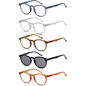 Eyekepper 5-Pack Oval Round Spring Hinges Reading Glasses Includes Sunshine Readers