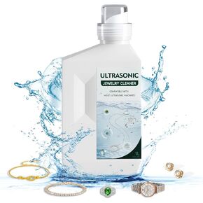 Large 34 Fl.Oz Ultrasonic Jewelry Cleaner - Jewelry Cleaner Concentrate for Diamond Rings, Gold Jewelry, Silver Earrings, Platinum Necklaces, Gemstone Jewelry, Glasses, 1000ML