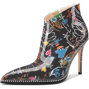 DearOnly Womens Pointed Toe Stiletto High Heel Ankle Boots Zipper Beaded Short Booties Classic Dress Shoes 3.9 Inches Heels