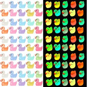 TOYMIS 100 Pack Mini Luminous Resin Ducks for Crafts, Colorful Tiny Ducks Glow in The Dark Miniature Figures for Aquarium Garden Landscape Dollhouse Ornament Potted Decorations DIY