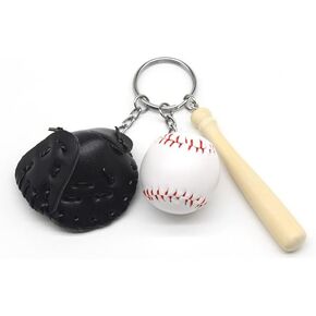 (1 piece) 3 colors baseball keychain for boy leather for men Including hat and bat, coach gift