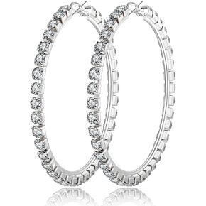 PABBEU Sterling Silver Hoop Earrings Large Rhinestone Hoop Earrings Lightweight Silver Hoop Earrings for Women Hypoallergenic Big Hoop Earrings for Women 20/30/40/50/60/70mm