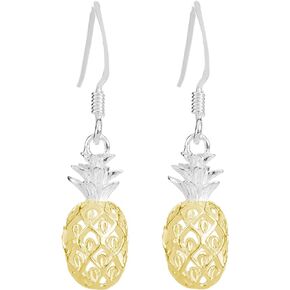 925 Sterling Silver Pineapple Fruit Dangle Earrings, Gold Plated, Nickel Free Hypoallergenic for Sensitive Skin, Hawaiian Jewelry for Women, Gift Box Included