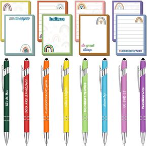 Mothers Day Gifts,Nurses Week Gifts,Employee Appreciation Gift,24pcs Inspirational Boho Sticky Notes Motivational Ballpoint Pens Set,Rainbow to Do List,Stylus Pens for Woworkers,Office Supplies