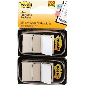 Post-it : Standard Tape Flags in Dispenser, White, 100 Flags per Dispenser -:- Sold as 2 Packs of - 100 - / - Total of 200 Each