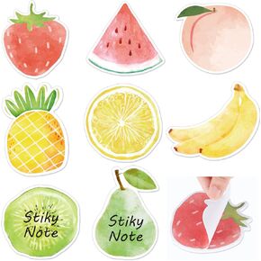 8 Packs Fruit Shaped Sticky Notes 3.2 x 3.2 Inch Watercolor Fruit Sticky Note Pad Cute Summer Fruit Self Stick Note Pads Funny Cartoon Memo Pads Self Adhesive Paper Message Note for Reminders Studying