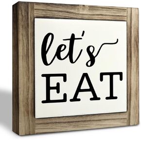 Inspirational Wood Signs, Eat Sign, Kitchen Decor, Box Wood Plaques Desk Décor, Baking Wooden Plaque, Farmhouse Style Decoration for Kitchen Dining Room, New House Decor, Let's Eat Sign in Kuwait