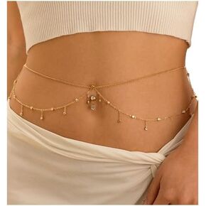 الصيف الشاطئ متعدد الطبقات كريستال البطن بوت الدائري مع سلسلة الخصر بيكيني حجر الراين السرة ثقب استرخى حلقات زر البطن الخصر سلسلة مثير البطن الجسم سلسلة مجوهرات للنساء in Kuwait