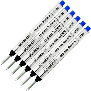 Schmidt 8126 Long Capless Rollerball Refill - Blue Ink (Fine Tip 0.6mm) - Pack of 6