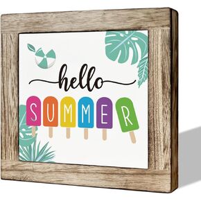 Hello Summer Sign, Summer Decor Sign, Wooden Box Signs for Home Decor, Welcome Sign for Front Door Decor, Greenery Decor, Positive Wood Sign, Tabletop Decor, Summer Decor for Indoor or Outdoor