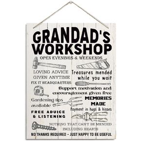 Grandad Gift, Grandad's Workshop Sign Decor Gift for Grandad, Rustic Hanging Wood Plaque Sign, Inspirational Decor, Grandad Garage Decor, Tool Room Decor, Father's Day Gift for Mechanic Grandpa