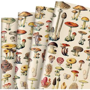 JarThenaAMCS 6 Sheets Vintage Mushroom Wrapping Paper -Not Roll- Gift Wrap Paper Decorative Art Paper Folded Flat for DIY Crafts Birthday Party Favors Supplies, 19.7 x 27.6 Inch