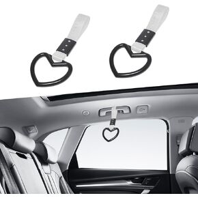 2PCS Ring Heart Shaped Car Hand Straps, Cute Rear Bumper Warning Rings Drift, Warning Loops for Car Interior Decor (Blue & Black)