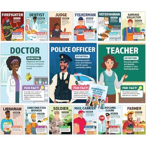Decorably 15 Community Helpers Posters for Classroom - 11x14in Community Poster, Community Helpers Preschool, Career Posters for Classroom, Community Helpers Poster, Community Helpers Classroom Decor