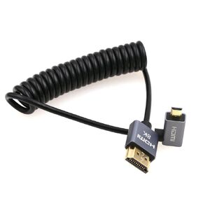Eonvic 8K 2.1 HDMI to Right Angle HDMI Cable High Speed 48Gbps Coiled Cable for Atomos Ninja-V 4K-60P 6K-Record,Z-CAM, Canon-C70,Sony a7siii, Portkeys BM5 Monitor