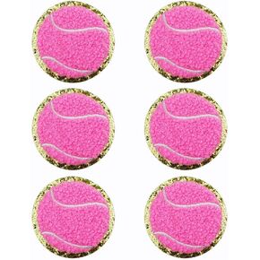 6 PCS Pink Tennis Ball Patch Chenille Patches Gold Edges Tennis Ball Iron On Patch Tennis Applique for DIY Decorative Clothing