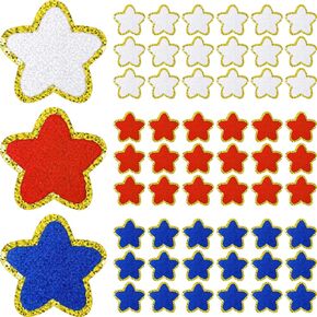 60 Pcs Independence Day Iron on Star Patches Sew on Patriotic Patch Chenille Patches Embroidered Iron on Patch USA Applique for 4th of July Memorial Day DIY Crafts Gifts for Clothing Hat