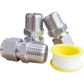 3PCS Stainless Steel Compression Fitting, 1/2" Tube OD x 1/2" NPT Male Straight Adapter with Extra Sealing Tape