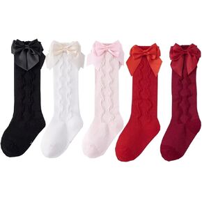 Baby Girls Socks Anti-slip Socks Cotton Knee High Ruffle Socks baby stocking for infant toddler Kids, 5 Pairs