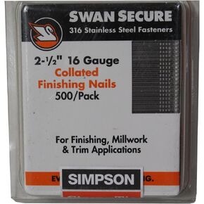 Simpson Strong-Tie T16N250FNB 2-1/2" 16ga 316SS Collated Finish Nails 500ct