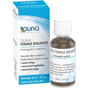 GUNA Female Balance Homeopathic Medicine Temporarily relieves Symptoms of Female hormonal imbalance, Such as Mood Swings, Menstrual Irregularities and Menstrual Cramps. 1 Ounce