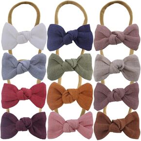 عقدة صغيرة من الكتان مع عصابات رأس من النايلون للأطفال حديثي الولادة وحديثي الولادة أربطة مرنة للرضع والبنات والأطفال عصابات شعر صغيرة على شكل فيونكة in Kuwait