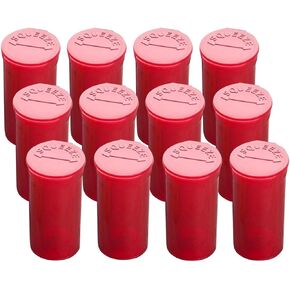Multi-Use 13 Dram Pop Top Empty Pill Containers, Waterproof Airtight Plastic Bottles for Herbs, Supplements, Vitamins & Medicines, 12 Pack (Red Transparent)