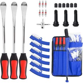 14.5" Tire Spoons Kit Motorcycle Tire Changing Tools for Dirt Bike ATV Lawn Mower | with Durable Bag+3 Tire Spoons+6 Rim Protectors+6 Valve Cores+3 TR414+1 Valve+6 Valve caps