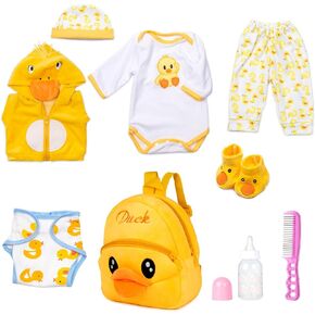 PEDOLLTREE Reborn Baby Dolls Clothes Accessories Yellow Duck 9pcs Set with Backpack Diaper for 17-22 Inch Reborn Doll Newborn Girl&Boy