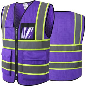 Reflective High Visibility Safety Vest for Men Women with Pockets Zipper Front Meets ANSI/ISEA Standards