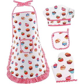 Zerodeko 1 Set Children's Apron Kids Kitchen Hat Children Chef Apron Child Apron Hat Play Kitchen Art Toy Tools Kids Cooking Aprons for Girls Toddler White Cooking Utensils Cloth Boy