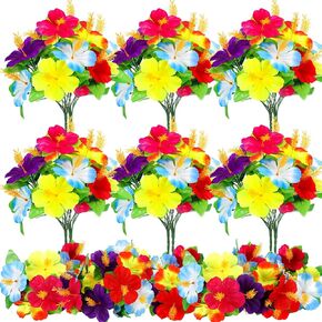 Hotop 24 Pcs Hawaiian Flower Bouquet for Tables Faux Hibiscus Flowers Bouquet Artificial Flowers Fake Tropical Flowers for Luau Summer Themed Party Favors Home Office Garden Decoration Supplies in Kuwait