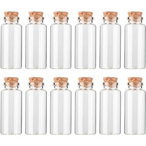 12PCS Mini Glass Bottle with Wood Cork Stoppers,30ml DIY Decoration Glass Jars for Halloween Decorations,Wedding Party Favors