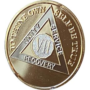 7 Year AA Medallion Large 1.5 Inch 22K Bi-Plate Gold Plated Sobriety Chip