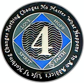 (Years 1-55) NA 1 Year Medallion, Silver, Blue Color Plated, Epoxy Covered Narcotics Anonymous Coin (NA 1 Year Medallion)