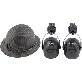 Klein Tools 60345 Hard Hat, Non-Vented Full Brim, Premium KARBN Pattern, Class E, Tested up to 20kV, Padded Sweat-Wicking Sweatband, Top Pad