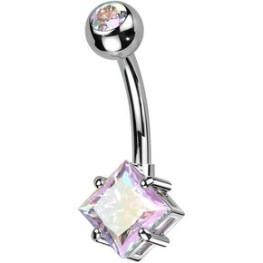 Pierced Owl 14GA ASTM F-136 Implant Grade Titanium Prong Set CZ Crystal Diamond Shape Belly Button Ring
