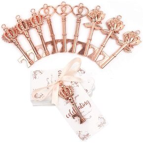 OurWarm 30pcs Key Bottle Opener Wedding Favors with Tags, Rose Gold Skeleton Key Bottle Opener Favors for Bridal Shower Party Wedding Decorations or Souvenirs for Guests Bulk, 3 Styles