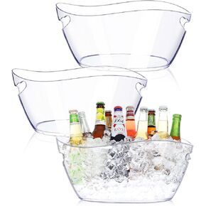 Ice Bucket 3 PCS, Larger Acrylic Ice Buckets for Parties, Champagne Cooler Bucket Kit for Wine, Mimosa Bar Supplies Beverage Tub for Beer Sparkling Cocktails(6.5L Clear)
