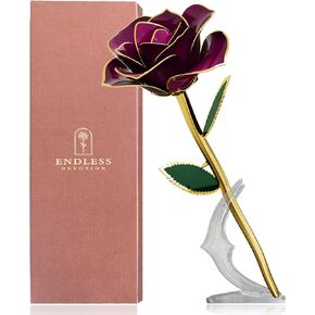 Red Mothers Day Rose Long Stem 24K Gold Plated Preserved Rose with Stand & Certificate - Red Rosees for Birthday for Women, Mom - Stunning Gift for Valentines Day - Eternal Beauty