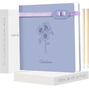 Yoment Sketch Book Square Sketchbook for Drawing Cute 8x8 Blank Drawing Notebook 160 Pages Leather Sketch Pad with 2 Pencils Thick 120GSM Art Sketchbooks Journal for Kid Women Adult,Gift Boxed,Purple