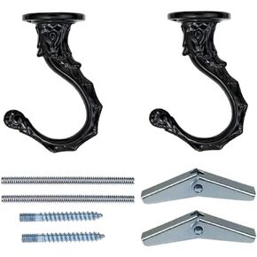 Ceiling Hooks 2.6"/65mm - Heavy Duty Swag Hook with Steel Screws Bolts and Toggle Wings for Hanging Plants Ceiling Installation Cavity Wall Fixing Black - (2 Sets)