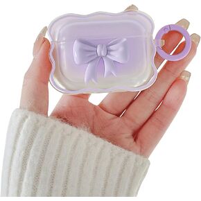 Ownest Compatible for AirPods 3 (2021) Case Soft Clear TPU with Cute 3D Colour Bow Design Shockproof Keychain Cover for Girls Woman Airpods 3-Blue