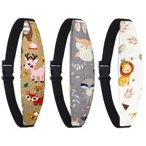 3 Pcs Baby Head Support for Car Seat, Adjustable Band Strap for Stroller, Soft Neck Relief Slumber Sling for Toddler Infants Children and Kids, Sleep and Travel Protection Headrest Belt-Animal1