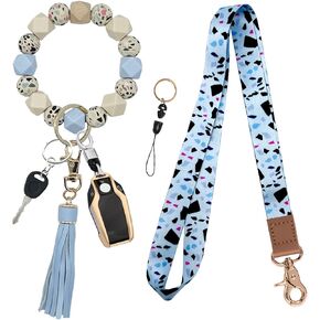Neck Lanyard for Keys, Wristlet Keychain Bracelet with Key Ring, ID Badge Holder, Gift for Teacher, Women, Men